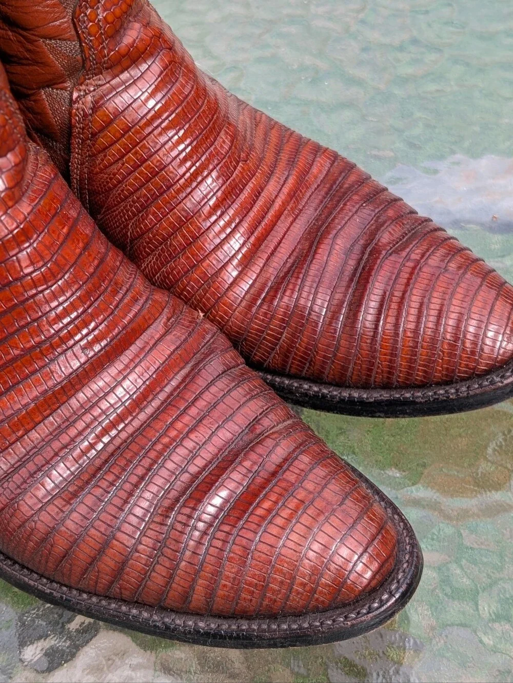 Men's Tony Lama Size 9.5 Brown Teju Lizard Western Cowboy BOOTS